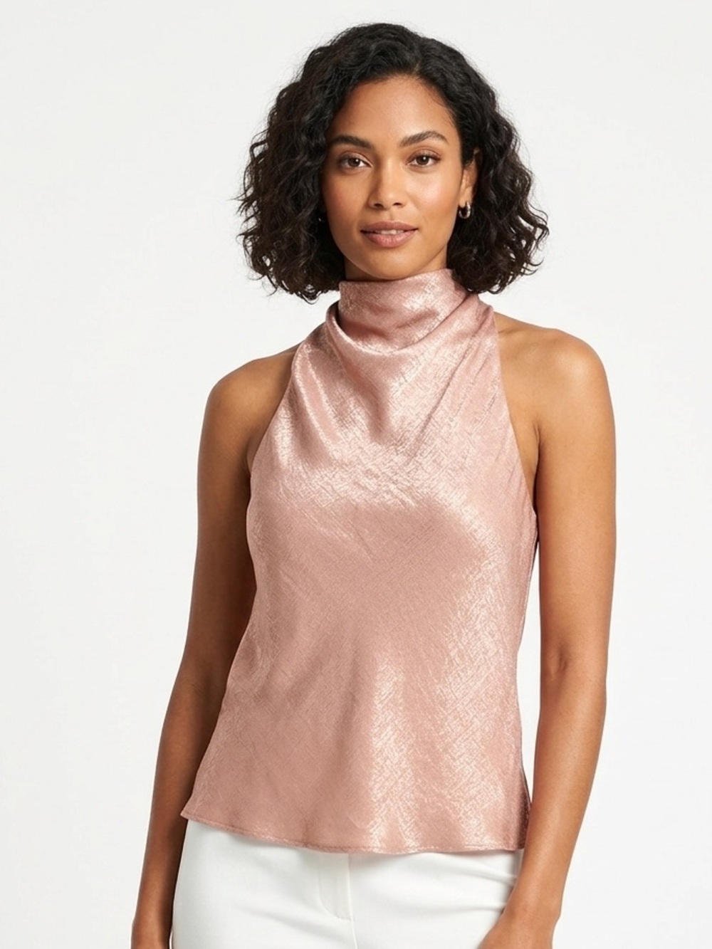 Donna Karan Rose Gold Metallic Sleeveless Mock-Neck Top